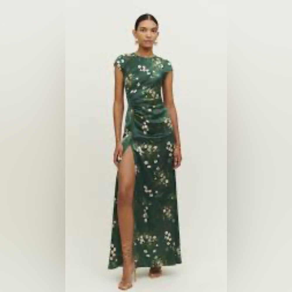 Elegant Asymmetrical Green Floral Dress